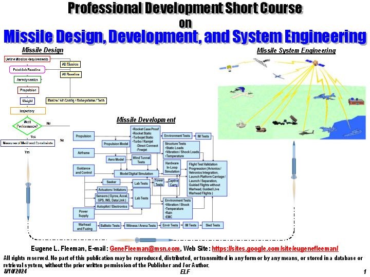 Gene’ Fleeman’s World Famous Missile Design Short Course, GTRI, Atlanta, 12/10-12/2024